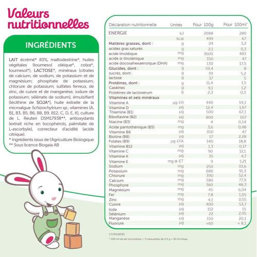 Croissance Lait 3ème âge Bio 800 g