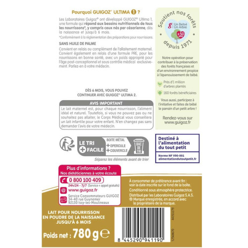Ultima Lait En Poudre Premium 1 Dès La Naissance Jusqu'à 6 Mois 780 g