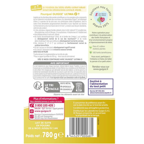 Ultima premium 2 lait en poudre 6 à 12 mois 780 g