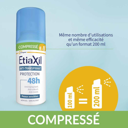 Déodorant Anti-Transpirant Protection 48H Peaux Sensibles Aérosol Compressé Lot de 2 x 100 ml