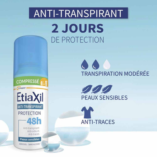 Déodorant Anti-Transpirant Protection 48H Peaux Sensibles Aérosol Compressé Lot de 2 x 100 ml