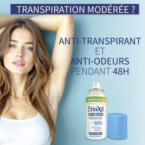 Déodorant Anti-Transpirant Protection 48H Peaux Sensibles Aérosol Compressé Lot de 2 x 100 ml
