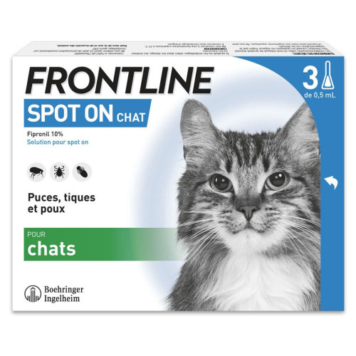 Frontline Spot-On Chat 3 Pipettes Élimine Puces Tiques Pharma360
