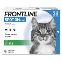 Frontline Spot-On Chat 3 Pipettes Élimine Puces Tiques Pharma360