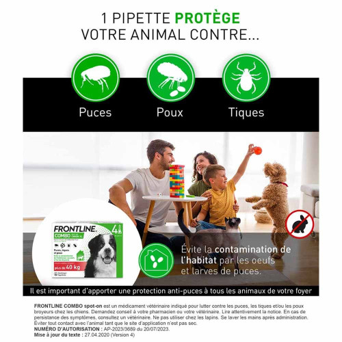 Frontline Combo Chien XL 3 Pipettes Protection Parasites Efficace