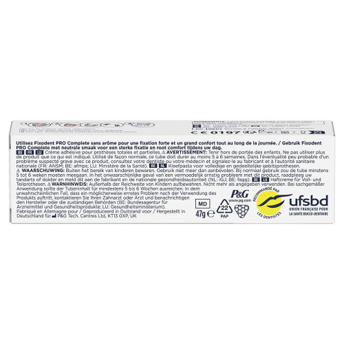 Fixodent Pro Complete Crème 47g Fixation Forte Confort Optimal