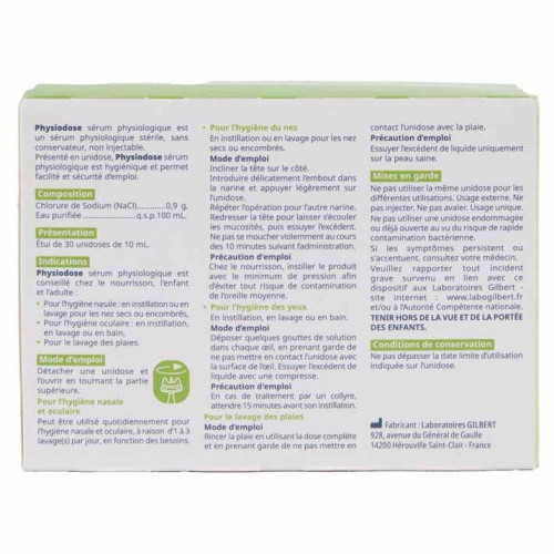 Gilbert Sérum Physiologique 30 Unidoses 5 ml Hygiène Bébé Pharma360