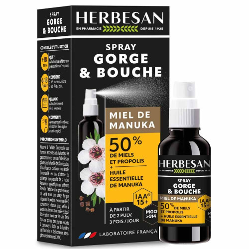 Herbesan Spray Miel de Manuka 25ml Apaise Gorge Naturellement