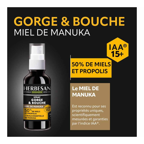 Herbesan Spray Miel de Manuka 25ml Apaise Gorge Naturellement