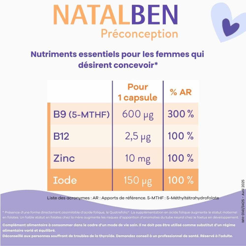 Natalben Préconception 60 Capsules - Vitamines Essentielles Grossesse