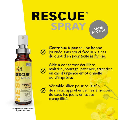 FLEURS DE BACH Rescue Spray Sans Alcool 20 ml Bien-être Émotionnel