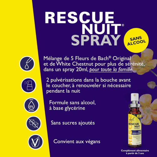 FLEURS DE BACH Rescue Nuit Spray 20ml Sommeil Réparateur Pharma360