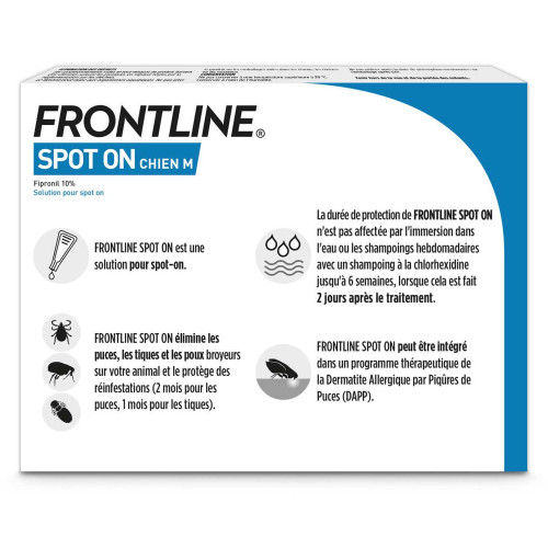 Frontline Spot-On Chien M 3 Pipettes Protection Parasites Efficace