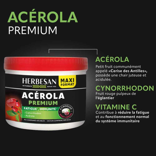 Herbesan Acérola Premium 90 Comprimés Énergie et Immunité Pharma360