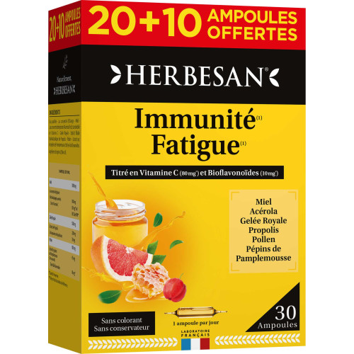 Herbesan Miel Gelé Royale - 30 Ampoules - Vitamine C & Détox Naturelle
