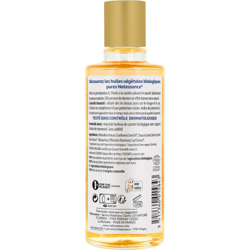 Huile Carotte Bio Natessance - Nourrit & Illumine la Peau