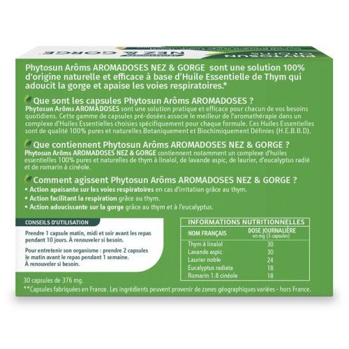 Phytosun Aroms Aromadoses Nez Gorge 30 Capsules - Voies Respiratoires