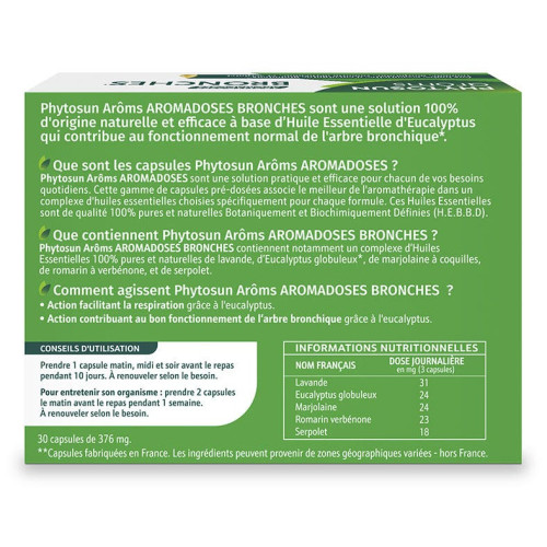 Phytosun Aroms Aromadoses Bronches 30 Capsules - Libérez vos bronches