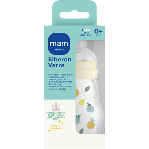 MAM Biberon Verre Feel Good 170mL - Chauffable, Stérilisable