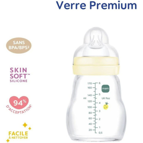MAM Biberon Verre Feel Good 170mL - Chauffable, Stérilisable