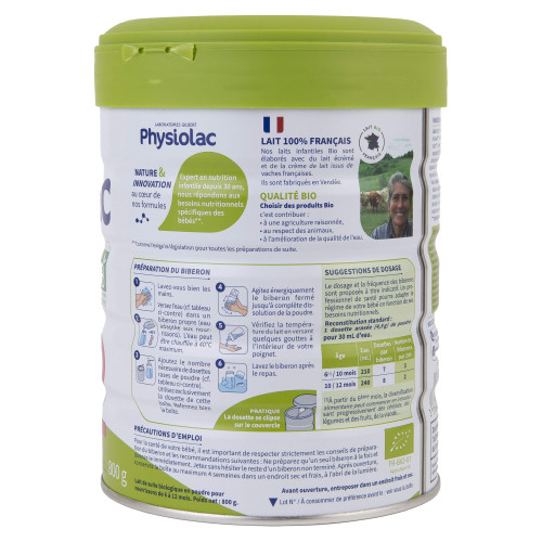 Physiolac Lait Bio 2ème Age 800g - Croissance et Appétit Bébé