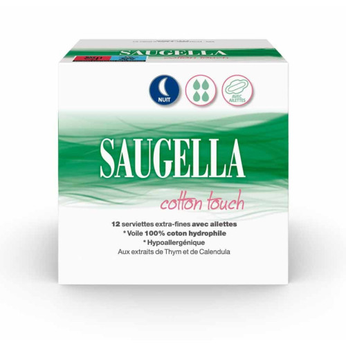 Saugella Cotton Touch Nuit 12 Serviettes Extra-Fines