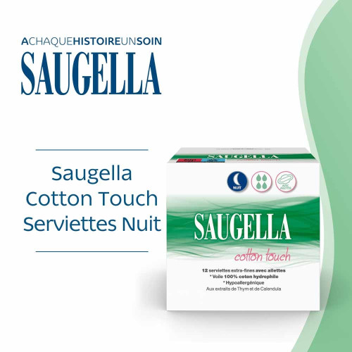 Saugella Cotton Touch Nuit 12 Serviettes Extra-Fines