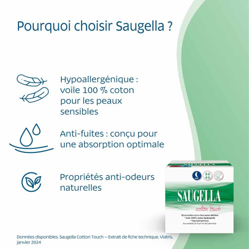 Saugella Cotton Touch Nuit 12 Serviettes Extra-Fines