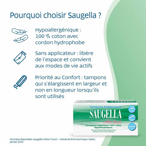 Saugella Cotton Touch 16 Tampons Super Confort Parapharmacie