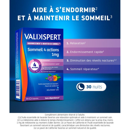 Valdispert Mélatonine 1mg 30 Capsules - Aide à l'endormissement