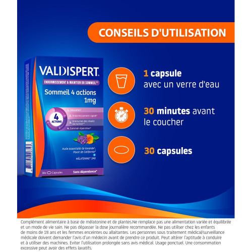 Valdispert Mélatonine 1mg 30 Capsules - Aide à l'endormissement