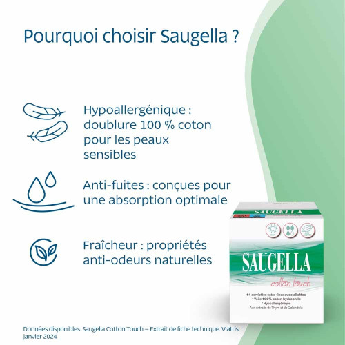 Saugella Cotton Touch 14 Serviettes - Confort et Protection
