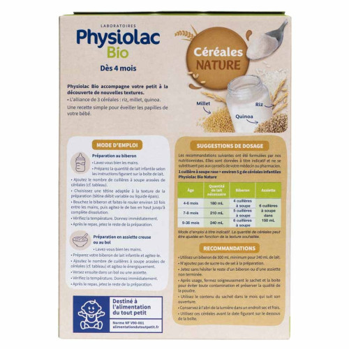 Physiolac Bio Céréales 200g Dès 4 mois - Alimentation équilibrée bébé