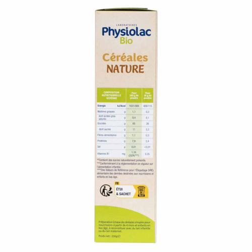 Physiolac Bio Céréales 200g Dès 4 mois - Alimentation équilibrée bébé
