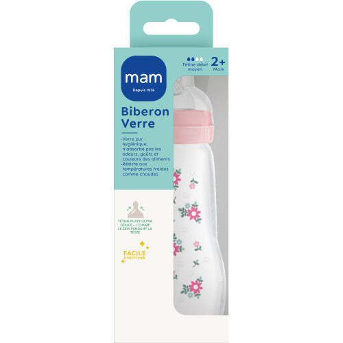 MAM Biberon Verre Rose 260ml - Apaisement Instantané