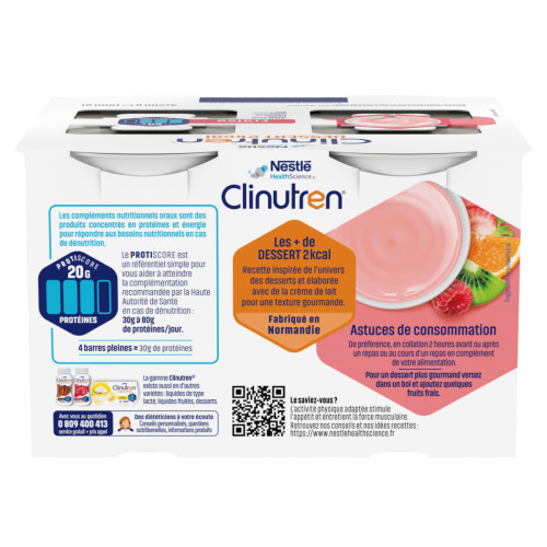 NestléHealthScience CLINUTREN DESSERT HP/HC+ Fraise 4x200mL