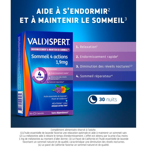 Valdispert Mélatonine 4 Actions 30 Capsules - Sommeil Sain