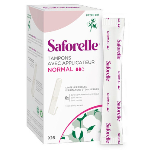 Saforelle Tampons Normal x16 - Absorption Sécurisée, Coton Bio