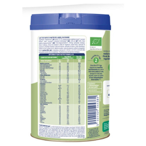 PICOT Lait 2ème âge Bio 800g - Alimentation bébé 6-12 mois sans palme