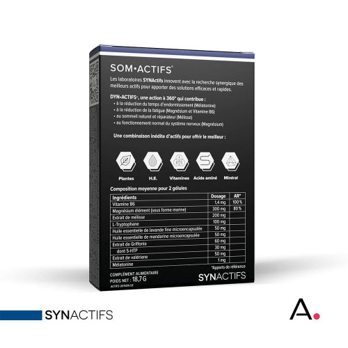 SynActifs SomActifs 30 Gélules - Sommeil Réparateur Naturel