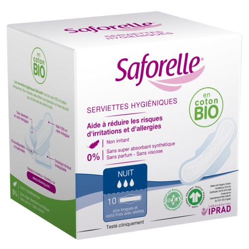 Saforelle Serviettes Nuit Extra-Fines 10 unités - Confort et Fraîcheur