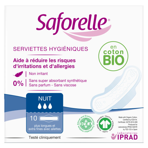 Saforelle Serviettes Nuit Extra-Fines 10 unités - Confort et Fraîcheur