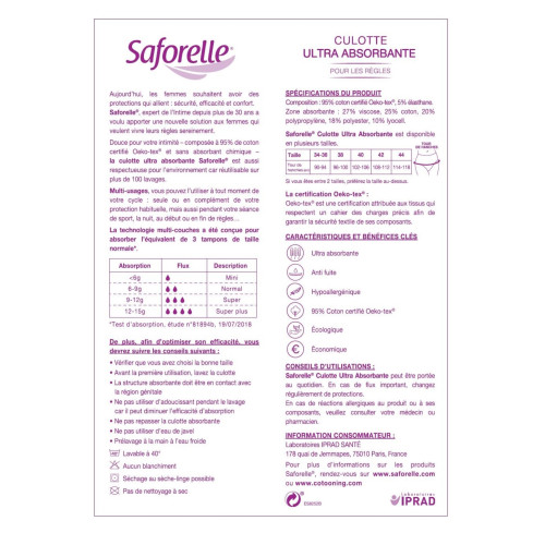 Saforelle Culotte Règles XXL Ultra Absorbante - Confort et Protection