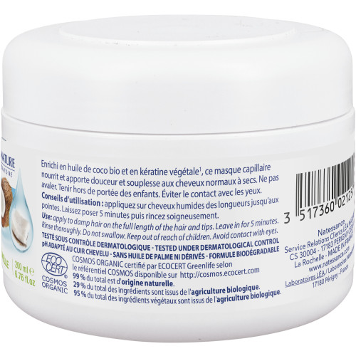 Natessance Masque Coco-Bio & Kératine 200ml - Douceur et Souplesse