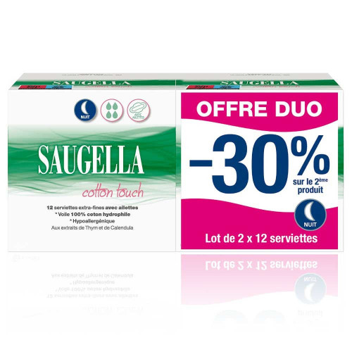 Saugella Cotton Touch Serviettes Nuit 24pcs - Confort et Fraîcheur