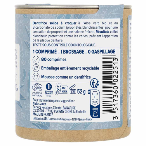 Natessance Dentifrice Croquer Aloé Vera 80 Comprimés - Blanchissant