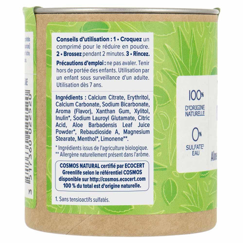 Natessance Dentifrice Croquer Aloé Vera Menthol 80 Comprimés - Haleine Fraîche, Dents Blanches