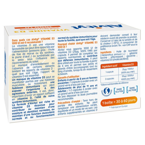 URGO Alvityl D3 60 Capsules - Soutien Immunitaire et Osseux