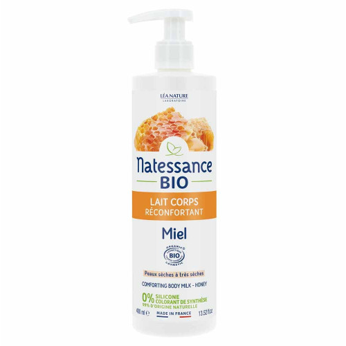 Natessance Lait Corps Miel Bio 400ml - Nourrit et Réconforte Peaux Sèches