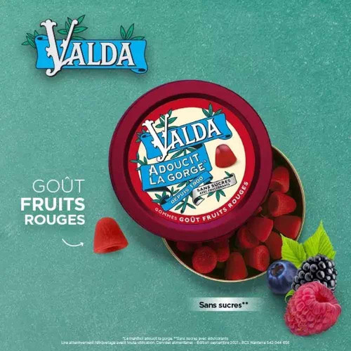 VALDA Pastilles Fruits Rouges Sans Sucres 1 Boite - Adoucit la Gorge